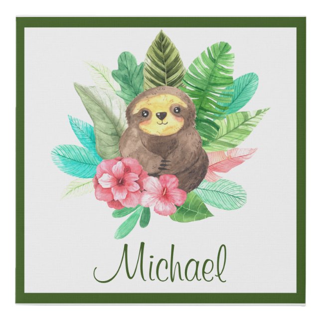Woodland Animals Name Watercolor Animal Nursery Faux Canvas Print (Front)