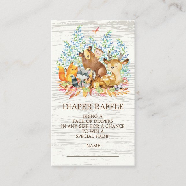 Woodland Animals Neutr Shower Diaper Raffle Ticket Enclosure Card (Front)