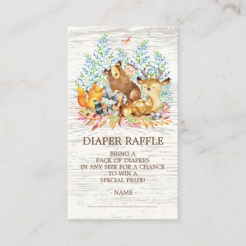 Woodland Animals Neutr Shower Diaper Raffle Ticket Enclosure Card