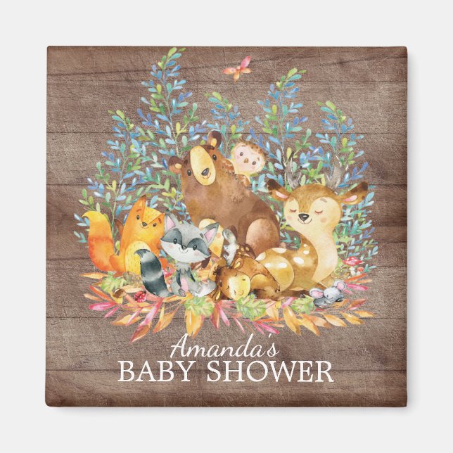 Woodland Animals Neutral Baby Shower Favor Magnet (Front)