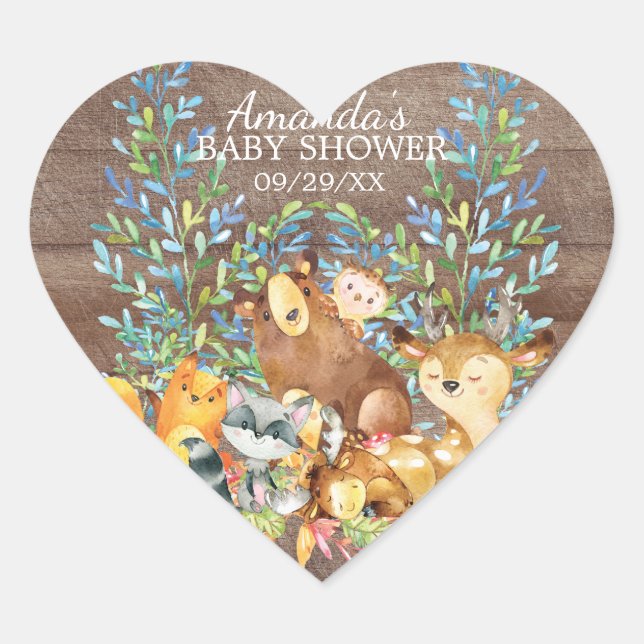 Woodland Animals Neutral Baby Shower Favor Sticker (Front)