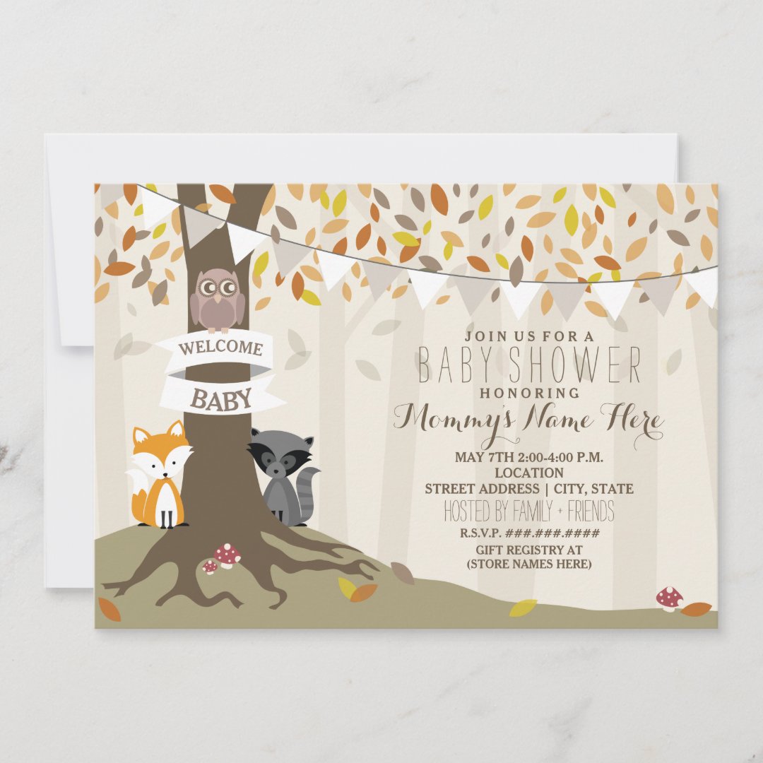 Woodland Animals Neutral Fall Autumn Baby Shower Invitation 