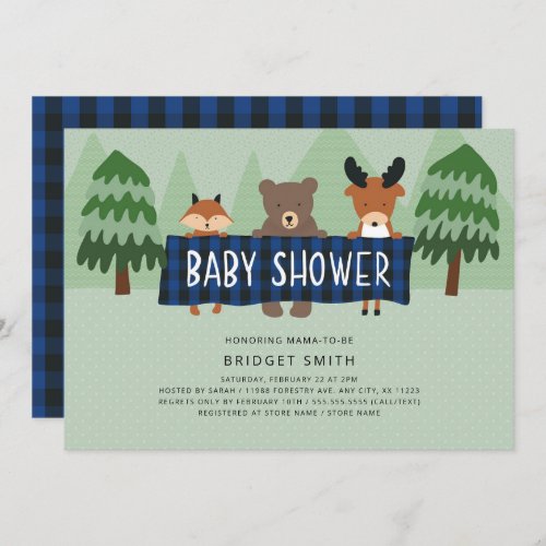 Woodland Animals neutral gender baby shower Invitation