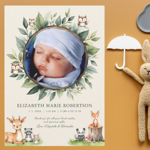 Woodland Animals New Baby Birth Announcement
