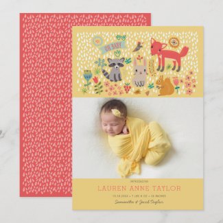 Woodland Animals New Baby Birth Announcement