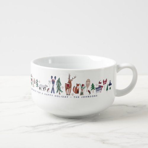 Woodland animals nordic ski Christmas Soup Mug