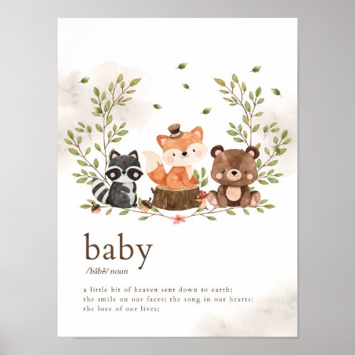 Woodland Animals Nursery Baby Definition Poster