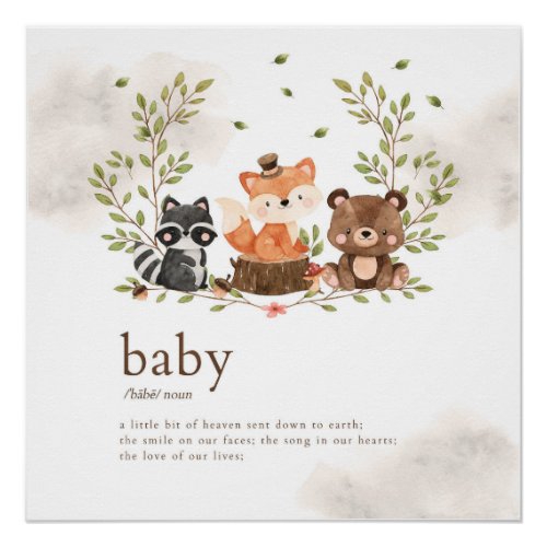 Woodland Animals Nursery Baby Meaning Poster
