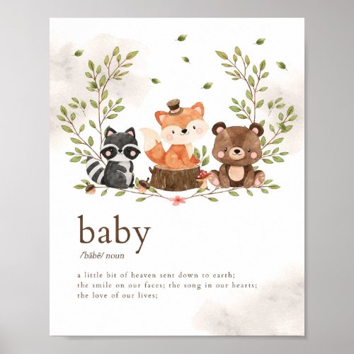 Woodland Animals Nursery Baby Meaning Poster