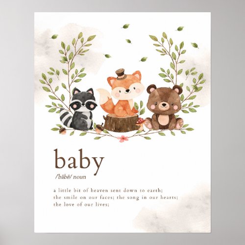 Woodland Animals Nursery Baby Meaning Poster