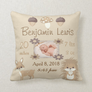 Woodland Animals Nursery Photo Baby Keepsake Throw Pillow