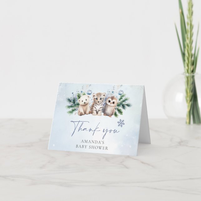 Woodland Animals Oh Baby Winter Baby Shower  Thank You Card (Front)