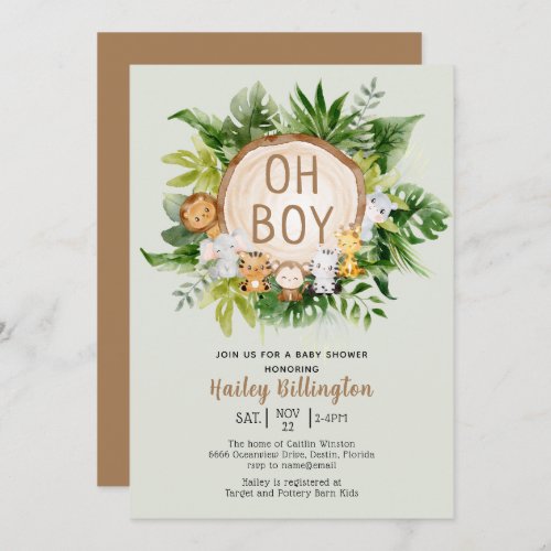 Woodland Animals Oh Boy Forest Baby Shower Invitation