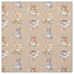Woodland Animals on Cashmere Fabric