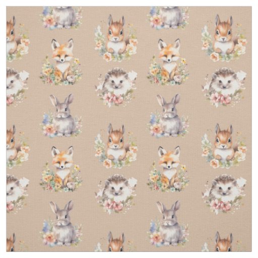 Woodland Animals on Cashmere Fabric