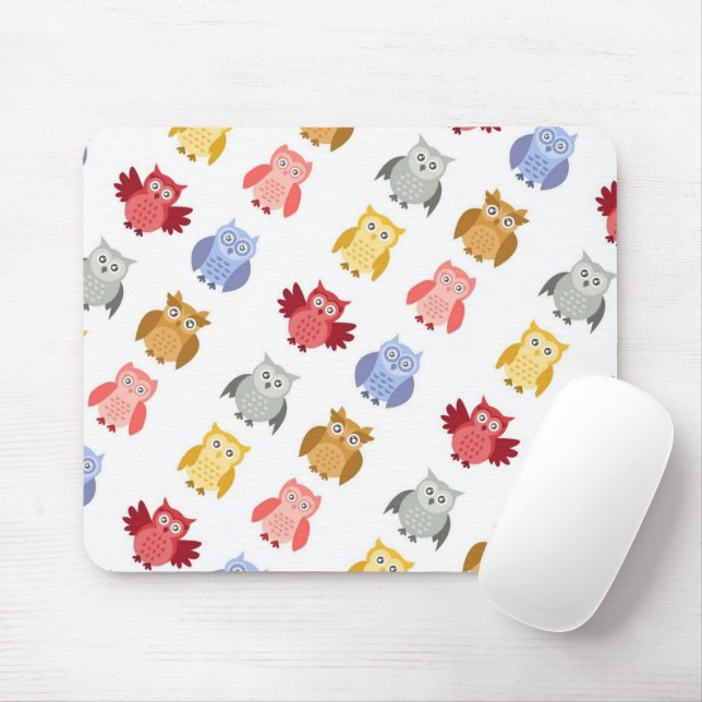 Woodland Animals Owls in a Row Cute Modern Mouse Pad (With Mouse)