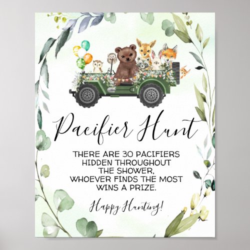 Woodland Animals Pacifier Hunt Baby Shower Game Poster