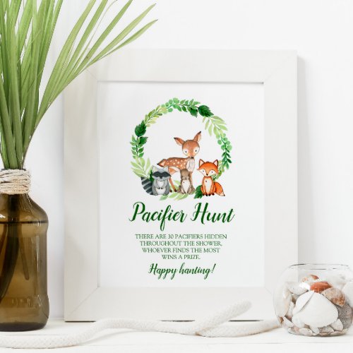 Woodland Animals Pacifier Hunt Game Sign