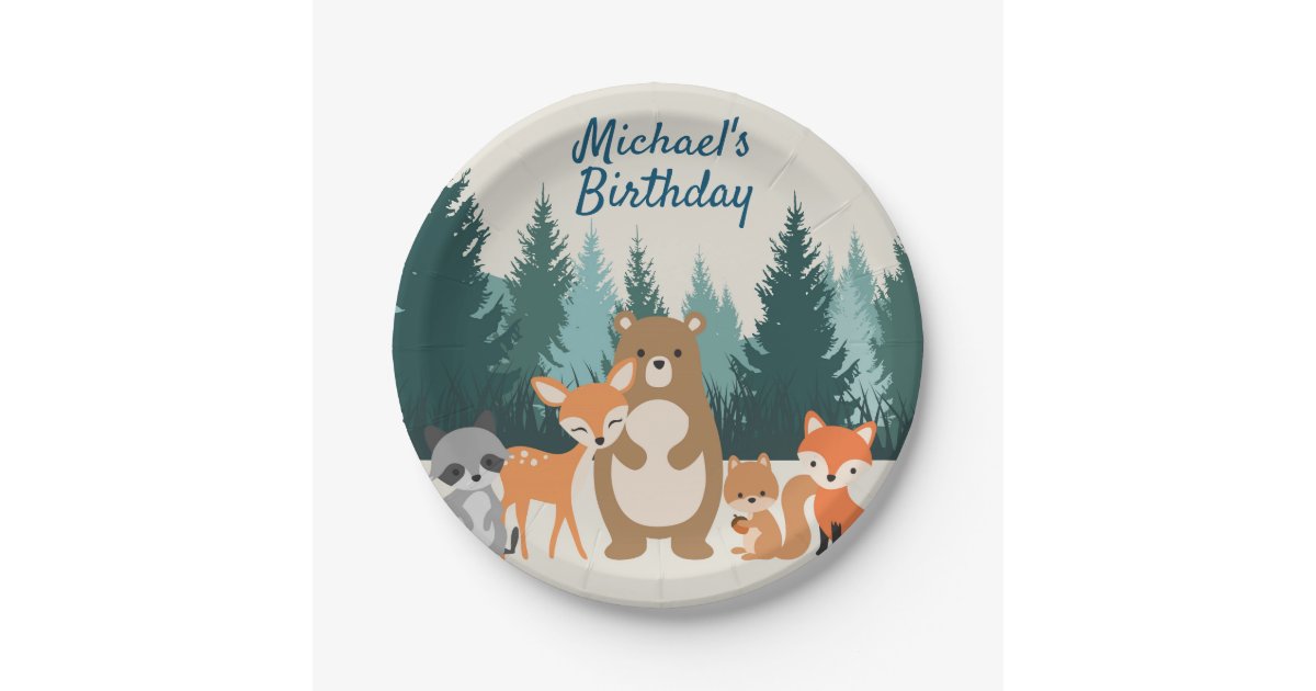 Woodland animals paper party plates | Zazzle