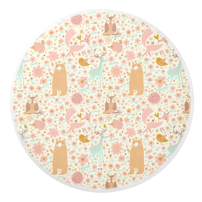 Woodland Animals Pattern Ceramic Knob (Front)