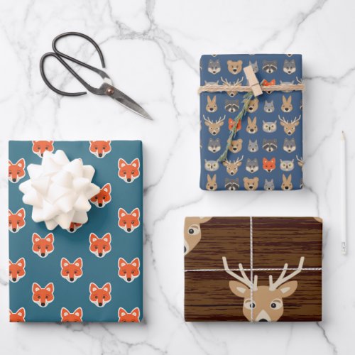 Woodland Animals Pattern Cute Character Design Wrapping Paper Sheets