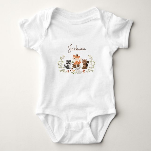 Woodland Animals Personalized Baby Bodysuit (Front)
