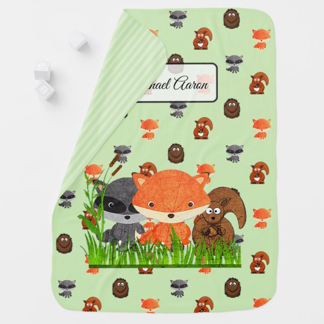Woodland Animals Personalized Baby Boy Blanket (In Situ)