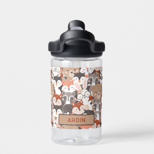 Woodland Animals Personalized Kids Water Bottle (Back)