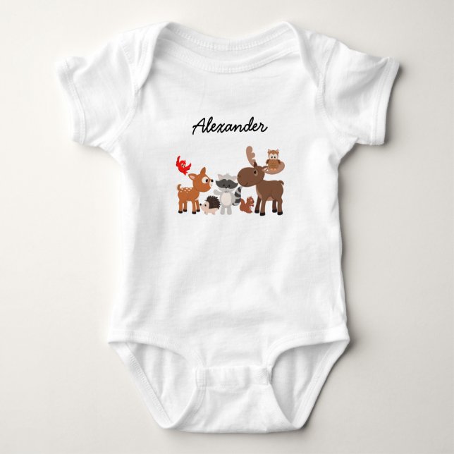 Woodland Animals personalized snap undershirt Baby Bodysuit (Front)