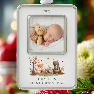 Woodland Animals Photo First Christmas Ornament