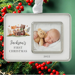 Woodland Animals Photo First Christmas Ornament
