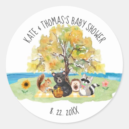 Woodland Animals Picnic Baby Shower Classic Round Sticker