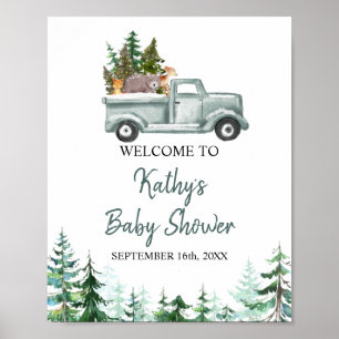 Woodland Animals Pine Trees Welcome Sign