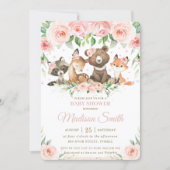Woodland Animals Pink Blush Floral Baby Shower Invitation (Front)
