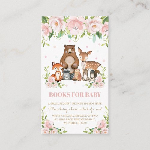 Woodland Animals Pink Blush Floral Books for Baby Enclosure Card