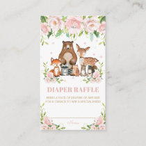 Woodland Animals Pink Blush Floral Diaper Raffle Enclosure Card