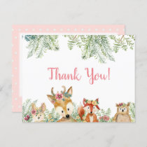 Woodland Animals Pink Boho Deer n Fox Thank You Invitation