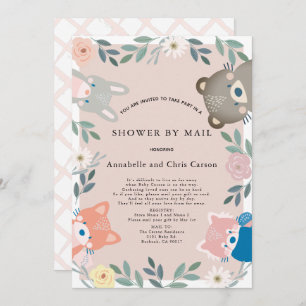 Woodland Animals Pink Floral Baby Shower by Mail Invitation