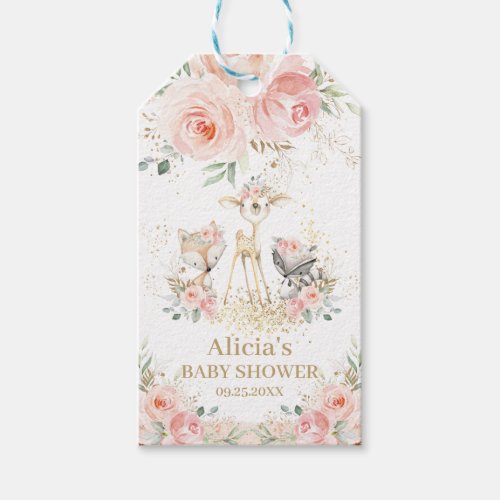 Woodland Animals Pink Floral Baby Shower Favor Gift Tags