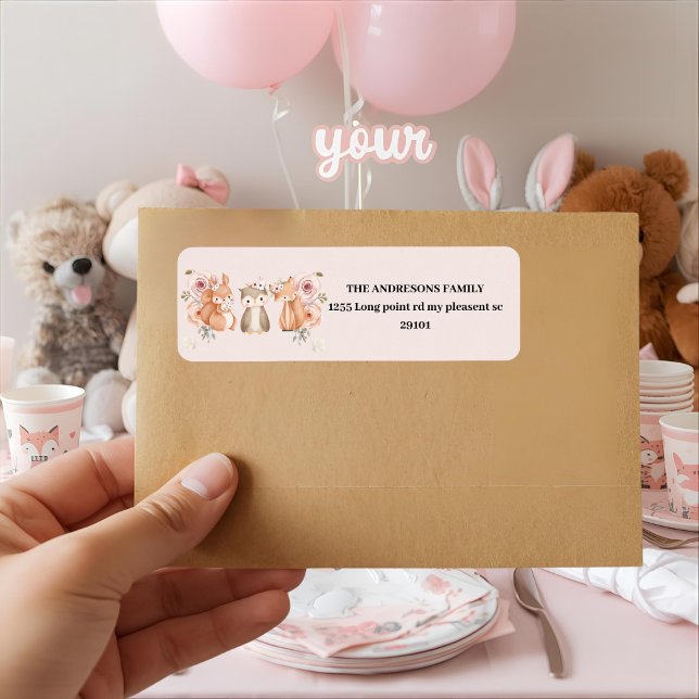 Woodland Animals Pink Floral Girl Label (Creator Uploaded)