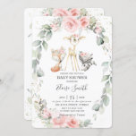 Woodland Animals Pink Floral Greenery Baby Shower Invitation<br><div class="desc">Personalize this woodland animals baby shower invitation with your baby shower details easily and quickly, simply press the customize it button to further re-arrange and format the style and placement of the text.  This whimsical invitation features rustic watercolor leafy pink floral wreath and adorable woodland animals. Perfect to welcome your...</div>