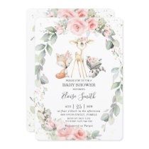 Woodland Animals Pink Floral Greenery Baby Shower Invitation Woodland Animals Pink Floral Greenery Baby Shower Invitation
