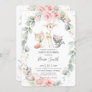 Woodland Animals Pink Floral Greenery Baby Shower Invitation