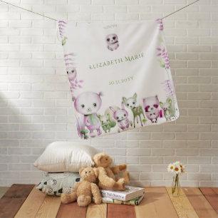 Woodland Animals Pink Girl Baby Shower Milestones Blanket