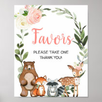 Woodland animals pink greenery girl baby shower poster