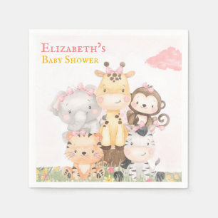 Woodland Animals Pink Painted Girl Baby Shower Napkins