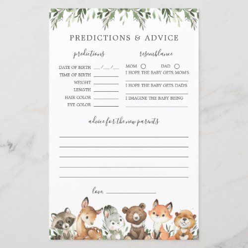Woodland Animals Predictions and Advice Card