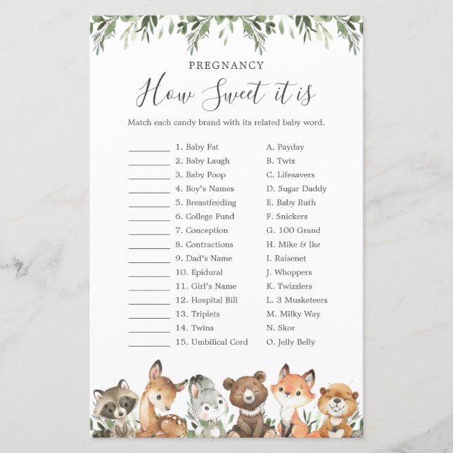 Woodland Animals Pregnancy How Sweet It Is Game (Front)