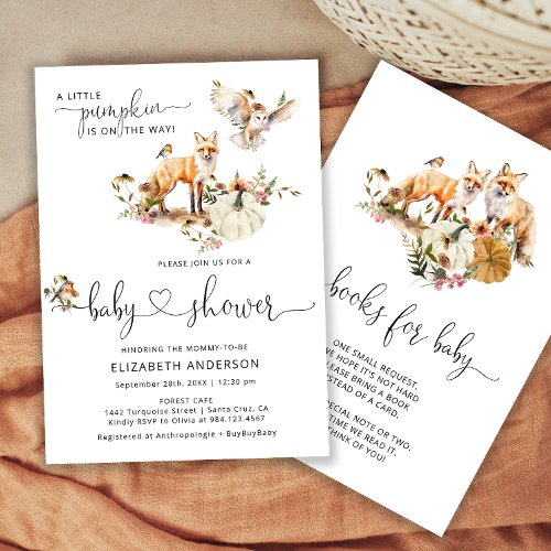 Woodland Animals Pumpkin Baby Shower Book Request Invitation