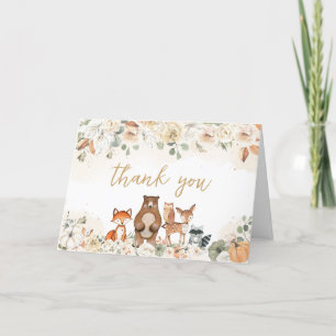 Woodland Animals Pumpkin Fall Baby Shower Letterpress Thank You Card